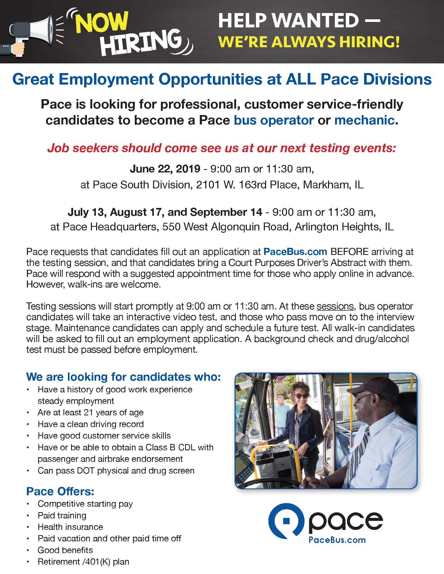 Pace Job Recruitment Events